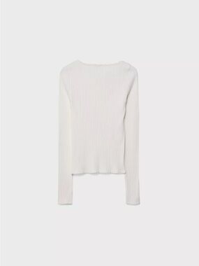 stradivarius White Ribbed Long-Sleeve Top